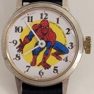 Vintage 1977 Marvel Comics Spider-Man Kids Watch Swiss Made DABS & Co Working